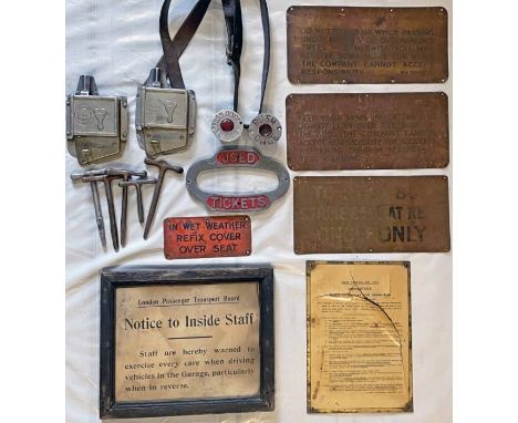 Box (16 items) of early bus memorabilia comprising 2 x BELL PUNCH TICKET MACHINES (in working order) with backplates (one mar