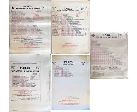 Large quantity (78) of London bus paper FARECHARTS produced in the 1970s for the vintage bus services operated by D 142 and S