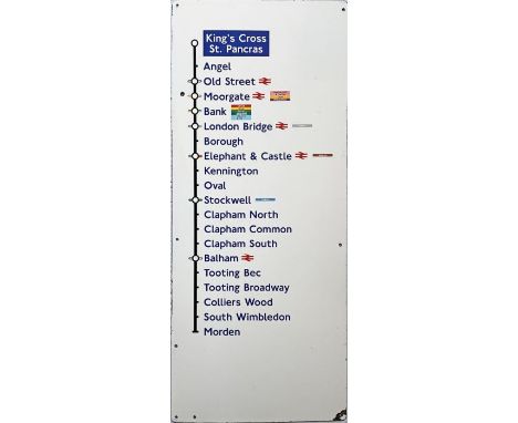 London Underground enamel PLATFORM LINE DIAGRAM from King's Cross St Pancras station showing all the stations to Morden from 