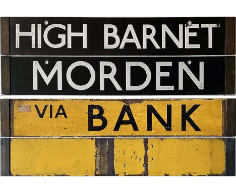 Pair of London Underground 38-Tube Stock enamel CAB DESTINATION PLATES for the Northern Line comprising High Barnet / Morden,