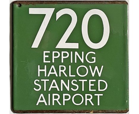 London Transport (London Country) coach stop enamel E-PLATE for Green Line route 720 destinated Epping, Harlow, Stansted Airp