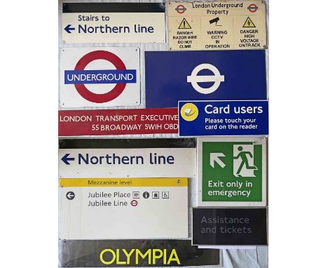 Selection (11) of London Underground enamel, alloy, plastic &amp; glass SIGNS (various sizes. all fairly small) including Nor