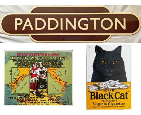 Trio of high quality, reproduction ENAMEL SIGNS comprising a full-size (36" - 92cm, unflanged) TOTEM in BR(W) colours for Pad