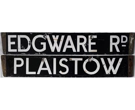 London Underground O/P/Q-Stock enamel cab DESTINATION PLATE for Edgware Rd/Plaistow on the District Line and/or Hammersmith &