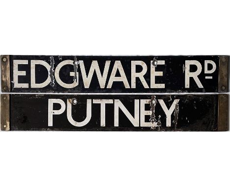 London Underground O/P/Q-Stock enamel cab DESTINATION PLATE for Edgware Rd/Putney on the District Line. A combination not see