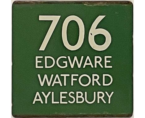 London Transport coach stop enamel E-PLATE for Green Line route 706 destinated Edgware, Watford, Aylesbury. These plates were