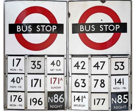 1950s/60s London Transport enamel BUS STOP FLAG (Compulsory), an E9 version with with runners on both sides and containing a 