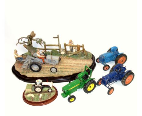 Large Country Artists group of farmers on a tractor ploughing a field, by K. Sherwin, 252/450; W.50cm approx, (a/f); Border F