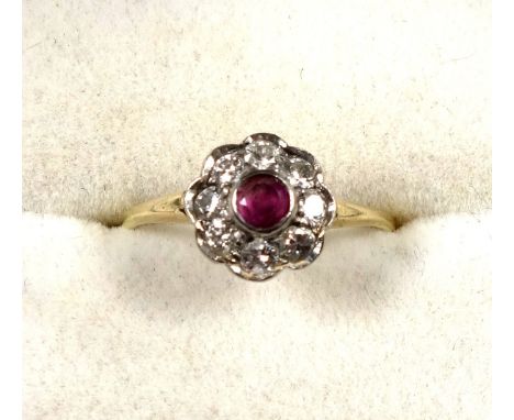 18ct gold, platinum, diamond and ruby set cluster ring, size N 1/2, 0.5 carat approx., 2.3 grams 