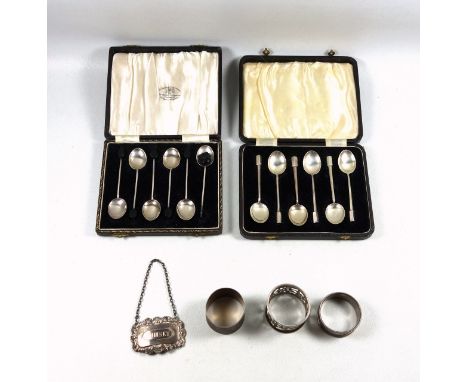 Set of 6 George VI silver bean top coffee spoons with coloured enamel shell backs, by Henry Clifford Davis, Birmingham, 1948,