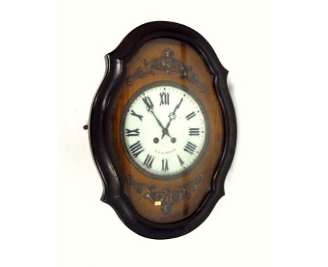19th Century French wall clock with a circular white enamelled dial inscribed "G &amp; J Deane", black Roman numerals, enclos