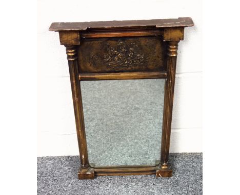 Regency gilt framed overmantel mirror with an upright plate and Classical panel above, 53.5 x 35.4cm overallCondition:Glass r