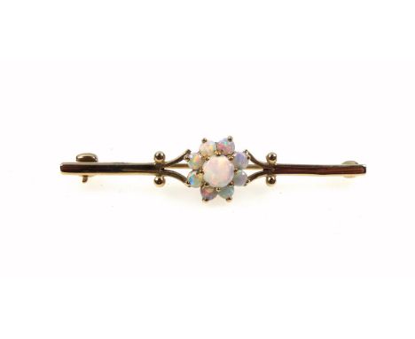 9ct gold and opal brooch of a vibrant coloured, floral cluster design, 2.9 grams 