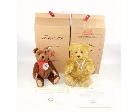 Steiff Golden Jubilee Teddy Bear wearing cameo necklace and feet embroidered 'ER 1952-2002', 35cm, and a Steiff Club Edition 