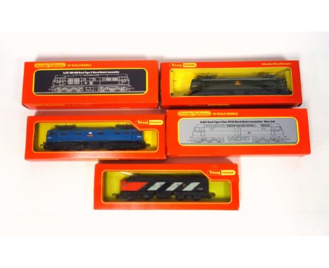 Tri-ang Hornby R.351 Co-Co Class EM2 Electric Locomotive, R.357 B.R. A-I-A, R.863 Brush Type 4, R.55 CN, and R.748 LMS Brake 