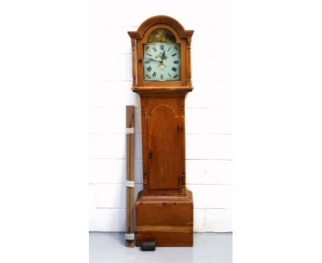 Early Victorian Welsh longcase clock with a painted dial inscribed "J Thomas, Merthyr", calendar aperture and figure and cott