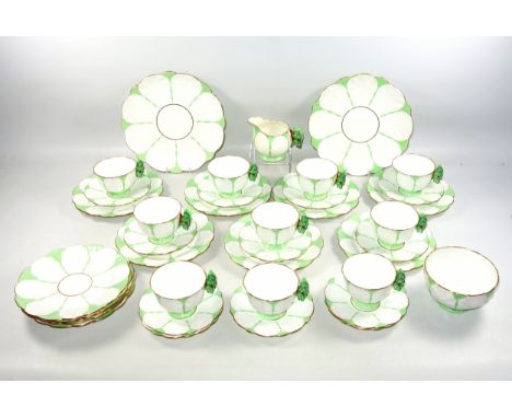 Aynsley green butterfly handle and leaf moulded bone china part tea service, pattern No. B1322, Rd. No. for 1931, comprising 