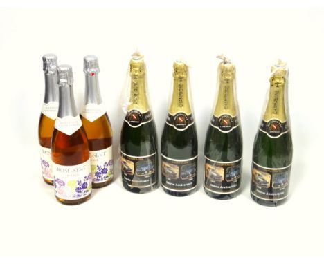 4 bottles of Jean Moureau Brut Champagne, each with 50th Anniversary of the Land Rover commemorative label, 75cl, and 3 bottl