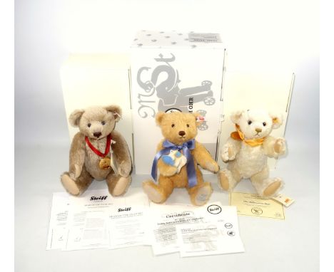 Steiff collection of bears to include: 'Teddy bear with little felt elephant' in beige with embroidered '140 Jahre' to foot, 