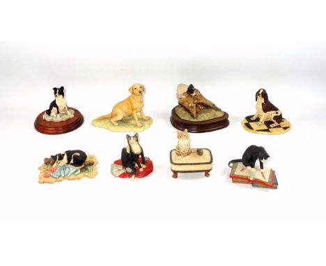Border Fine Arts model of a border collie, "Jess", model JH20, by Ray Ayres, on a circular wood base, H.10cm; 4 models of dog