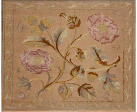 Large Victorian sampler, Mary Ann Woods 1868, designed with a verse and Berlin style panels, 64x60cm, and a floral tapestry p
