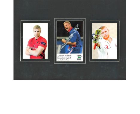 Cricket Freddie Flintoff 12x18 mounted signature piece including two colour photos and a signed colour ISM promo card. Andrew