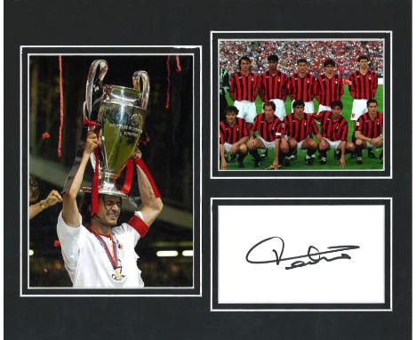 Football Paolo Maldini 10x12 mounted signature piece of the AC Milan and Italy legend includes colour pictured holding champi