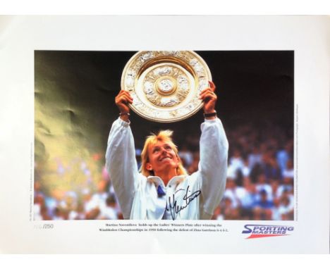 Tennis 22x16 Martina Navratilova sporting legends signed colour photo pictured holding the Wimbledon trophy after her win in 