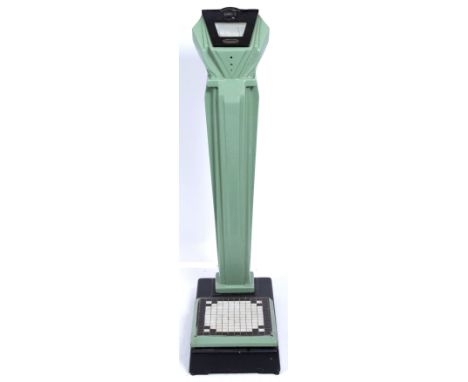 A SET OF FLOOR STANDING WEIGHING SCALES by 'The Soho Automatic Machine Co. Ltd.' of Brook Street, Smethwick 30cm wide x 57cm 