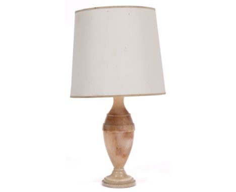 A TURNED ALABASTER TABLE LAMP of baluster form, the lamp base 41cm high