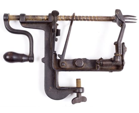 A 19TH CENTURY PATENT CAST IRON APPLE PEELER 23cm wide 