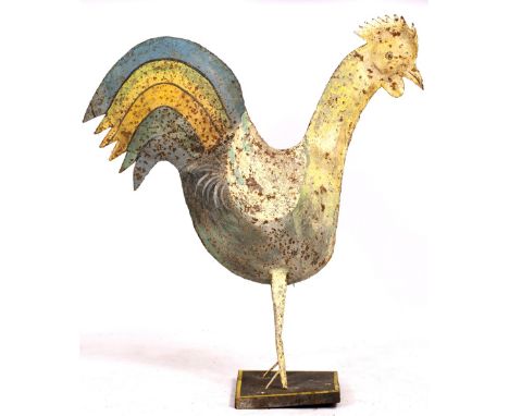 A FOLK ART PAINTED TIN COCKEREL  85cm wide x 97cm high