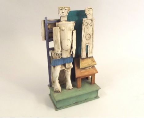 CHRISTY KEENEY. A sculptural ceramic figure group by Christy Keeney. Signed. Height 31cm.