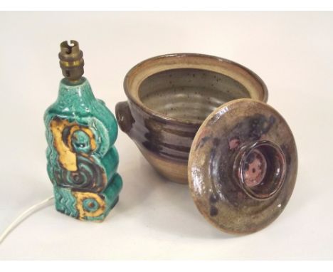 BERNARD ROOKE ETC. A Bernard Rooke lamp base &amp; a lidded casserole.