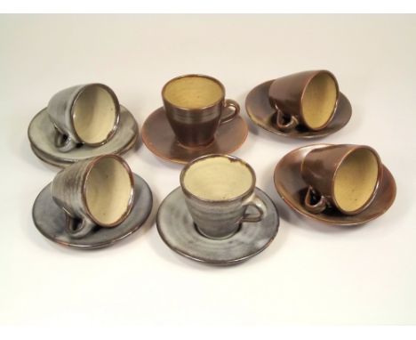 LEACH POTTERY. Six Leach Standard Ware cups &amp; saucers.