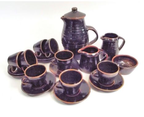 LEACH POTTERY. A complete, matching, twenty piece Leach Standard Ware coffee set. Pottery marks. Height of pot 26cm. Note: Fo