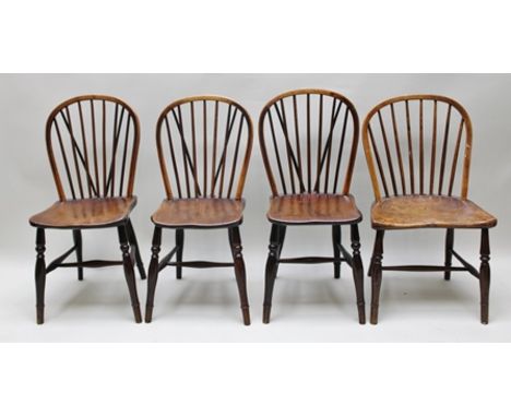 A SET OF THREE 19TH CENTURY STICK BACK WINDSOR SINGLE CHAIRS with elm seats and one similar (4) 