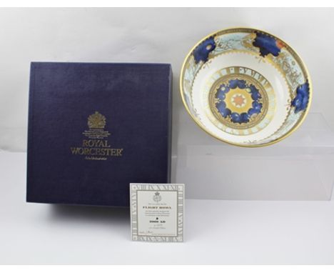 A ROYAL WORCESTER LIMITED EDITION BONE CHINA BOWL "The Flight Bowl" to celebrate the Millennium no. 208/2000, with Roman nume