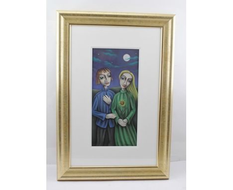 PAUL HORTON "Under the Moon", depicting a young couple, she holds a flower, a Pastel Drawing, signed, see personal note from 