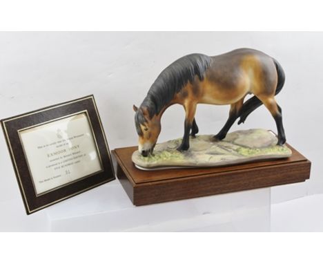 A ROYAL WORCESTER LIMITED EDITION MODEL OF AN EXMOOR PONY, modelled by Bernard Winskill, no.51/500, with plinth and framed ce