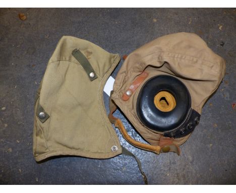 TWO AMERICAN ARMY AIR FORCE CLOTH FLYING HELMETS.