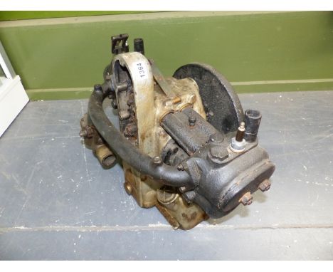 A CIRCA 1920S. WATER COOLED OPPOSED TWIN CYLINDER ENGINE WITH OUTSIDE FLYWHEEL.