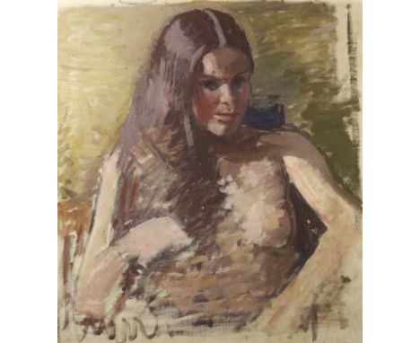 ***John Miles Bourne Benson (1889-1950) - Two oil paintings - Half length nude portrait of a young woman, artist's board, 23.