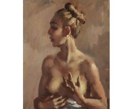 ***Colin Colahan (1897-1987) - Oil painting - "Monique 1951" - Half length portrait of a nude woman, unsigned, board 15.25ins