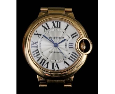 A Lady's Cartier Automatic Wristwatch, 18ct Gold Cased, Model No. 3490, Serial No. 460741TX, the silver engine turned dial wi