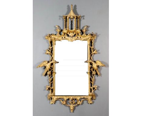 A Good Italian Carved Gilt Wood Rectangular Wall Mirror of "Chinese Chippendale" Design, the Rococo pattern frame surmounted 