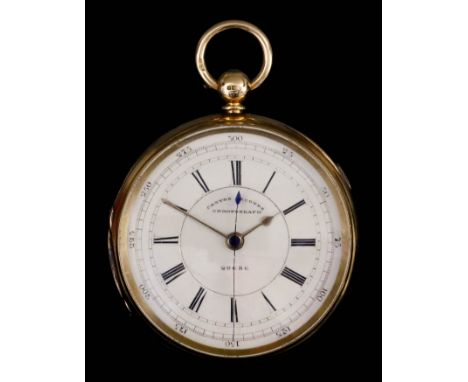 A Late Victorian 18ct Gold Cased Open Faced Centre Seconds Chronograph, case hallmarked 1879, No. 20686, the white enamel dia