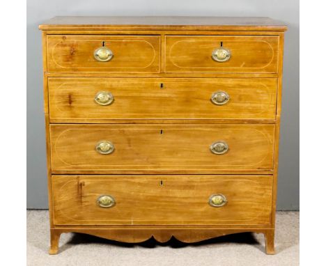 A George III Mahogany Chest of Drawers in Two Sections, with square edge to top, fitted two short and three long drawers inla