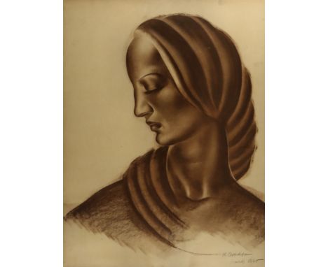 N. Grozdift (20th Century) - Pastel - Portrait of a young woman, her eyes closed, her head lowered, signed, and with "Paris",