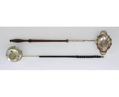 An Early George III Silver Double Lipped Punch Ladle, London 1766, with shaped bowl and later turned wood handle, 15ins overa